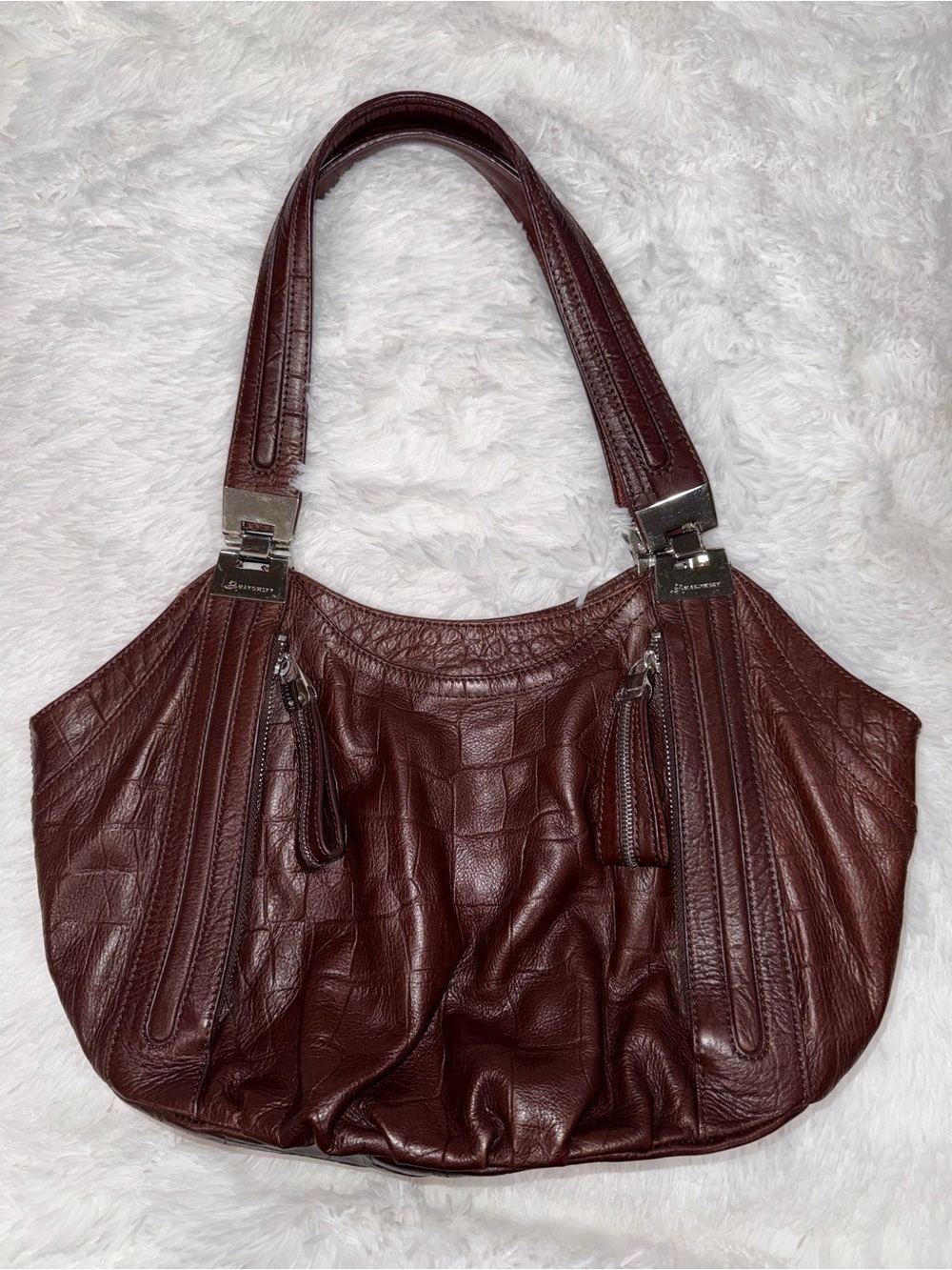 b. makowsky Dark Brown Leather Shoulder Bag